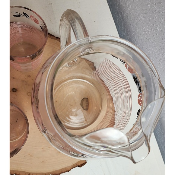 Vintage 1950's Anchor Hocking Pink Rose Swirl Pitcher and 6 Tumbler Glasses Set - Picture 8 of 9